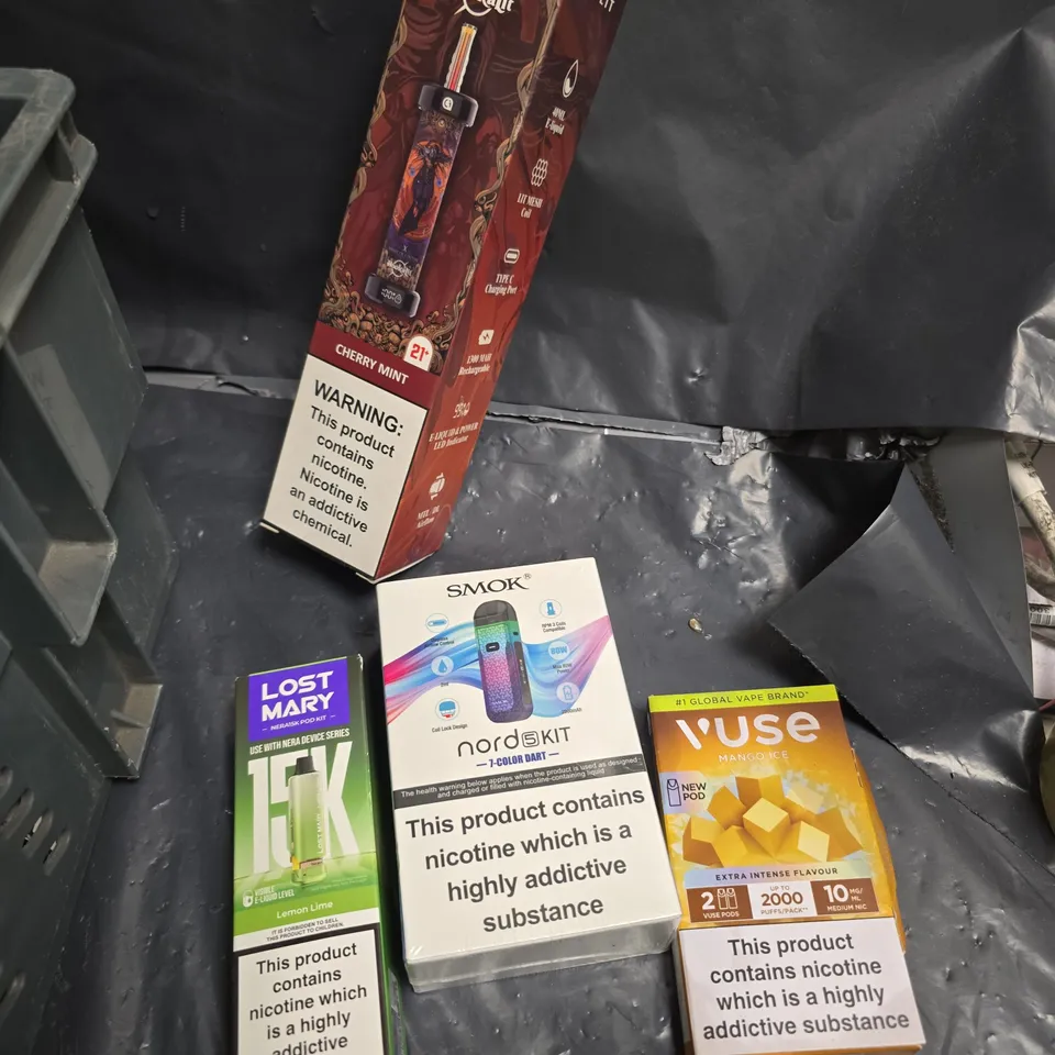 ASSORTED VAPING DEVICES & NICOTINE BOXES (SMOK NORD KIT, VUSE, LOST MARY)