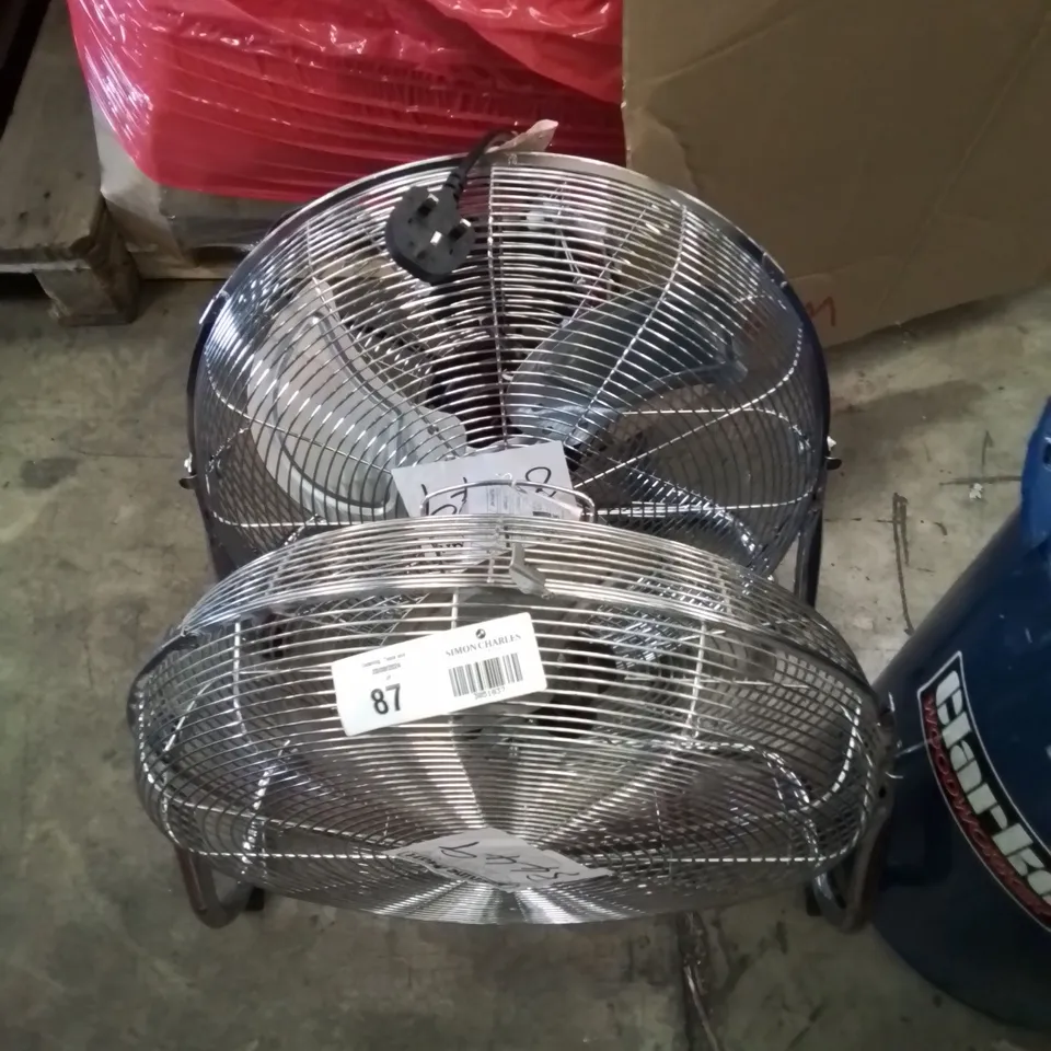 LOT OF 2 STAINLESS STEEL LARGE FLOOR FANS (UNTESTED)