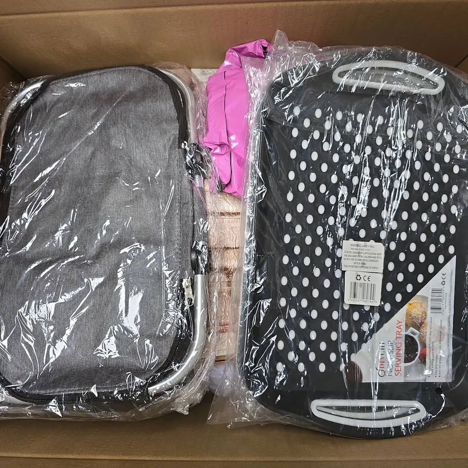 APPROXIMATELY 20 ASSORTED HOUSEHOLD PRODUCTS TO INCLUDE SKY BOX, NON-SLIP SERVING TRAY, TABLET CASE, ETC - COLLECTION ONLY