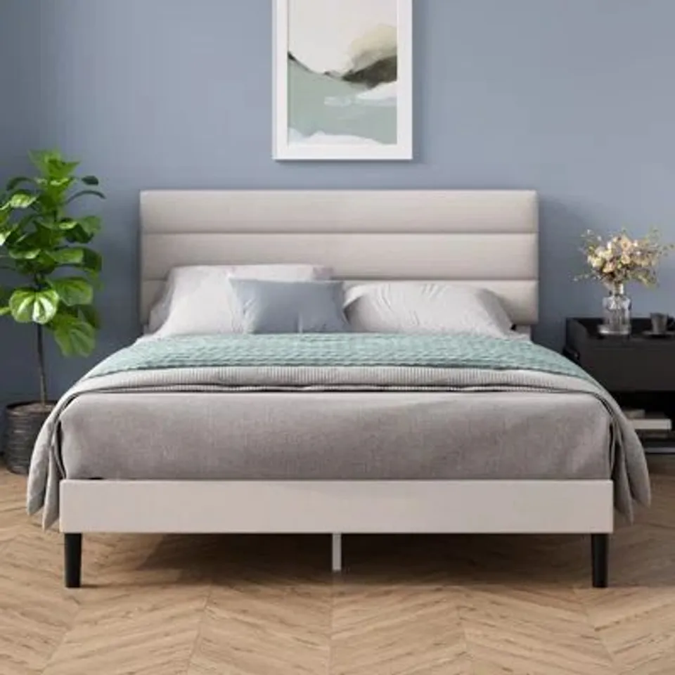 BOXED BELLAY UPHOLSTERED BED FRAME WITH CHANNEL TUFTED HEADBOARD 