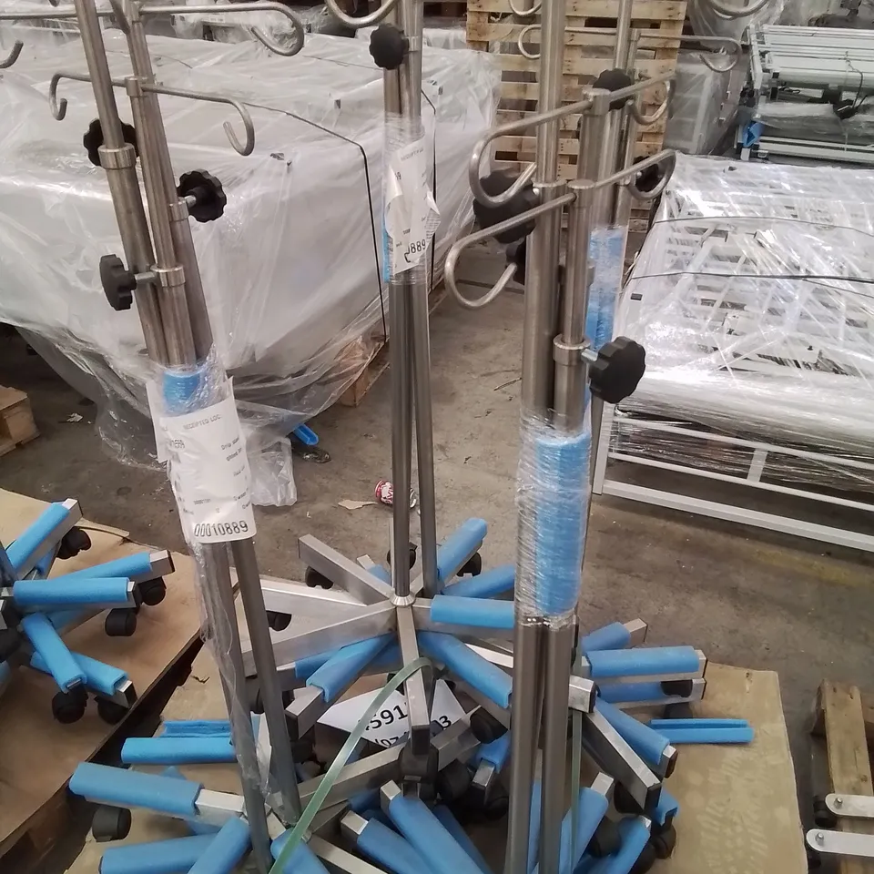 PALLET OF APPROXIMATELY 12 ASSORTED STAINLESS STEEL WHEELED DRIP STANDS