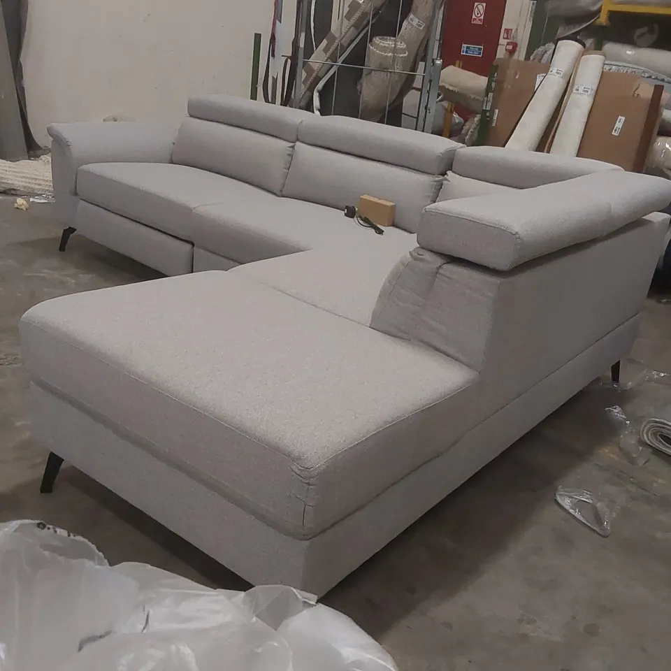 QUALITY DESIGNER FABRIC UPHOLSTERED ELECTRIC RECLINER CORNER SOFA WITH STORAGE