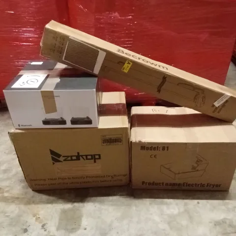 PALLET OF ASSORTED HOUSEHOLD GOODS AND PRODUCTS TO INCLUDE; RETRACTABLE GATE, ELECTRIC FRYER, TURNTABLE ETC