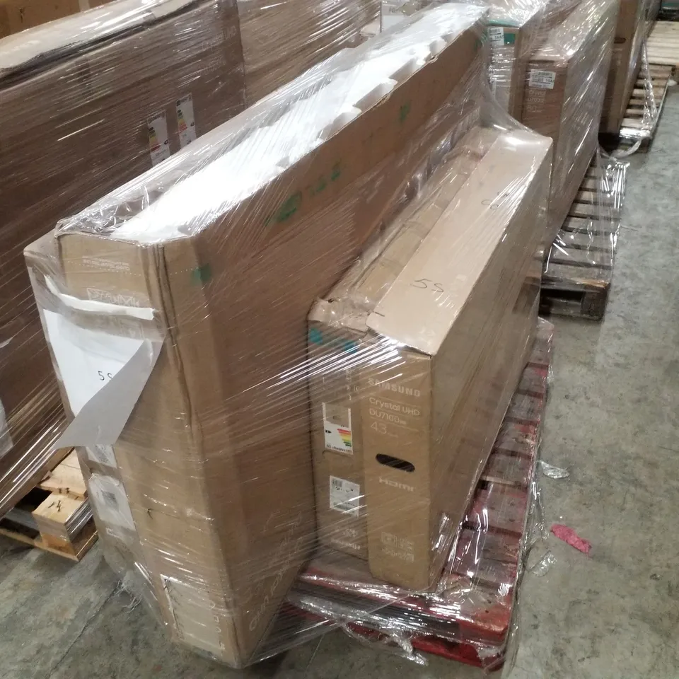 PALLET OF FIVE ASSORTED WAREHOUSE DAMAGED TV'S TO INCLUDE;