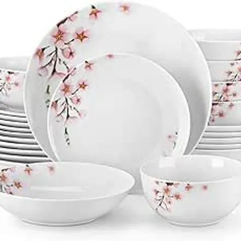 BOXED VEWEET DINNER SETS FOR 6 PEOPLE, PORCELAIN PLATES AND BOWLS SET, DINNER PLATES, DESSERT PLATES, SOUP BOWLS, 24 PIECES, ROUND