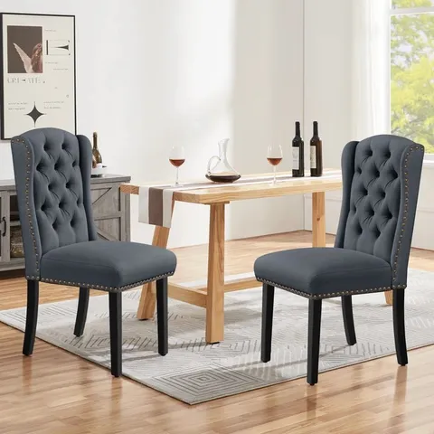 BOXED SET OF 2 104CM H TUFTED POLYESTER BLEND UPHOLSTERED SIDE CHAIRS - DEEP GREY