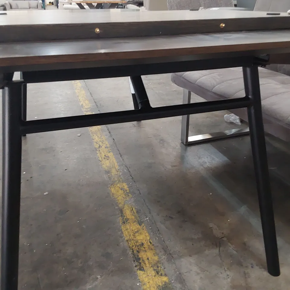 DESIGNER DARK WOOD EXTENDING DINING TABLE ON METAL FRAME (1 LEAF)