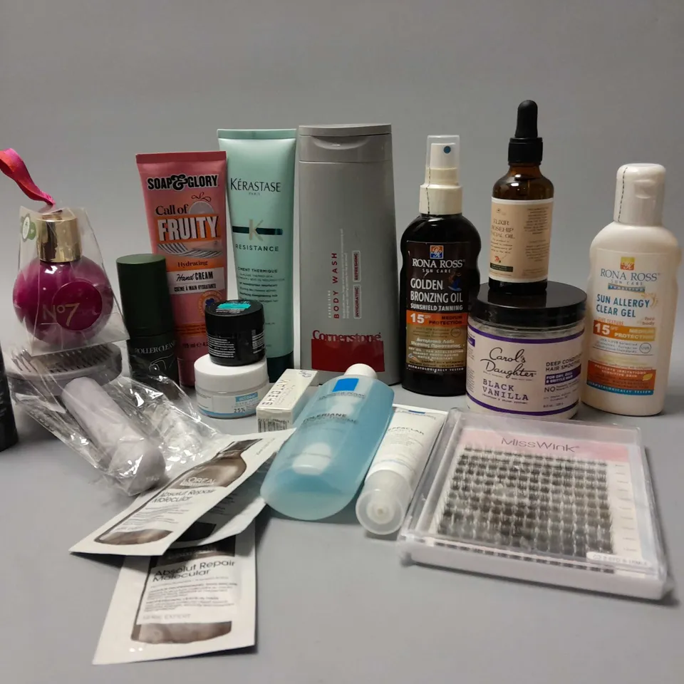 LOT OF BEAUTY ITEMS TO INCLUDE CORNERSTONE BODY WASH, ETC