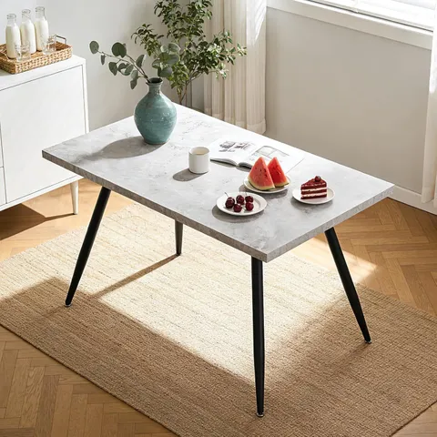 BOXED ZOONFA DINING TABLE FOR 4 MARBLE EFFECT TABLETOP BLACK METAL LEGS KITCHEN TABLE 120*70 CM DINNER TABLES FOR DINING ROOM KITCHEN LIVING ROOM (GREY)