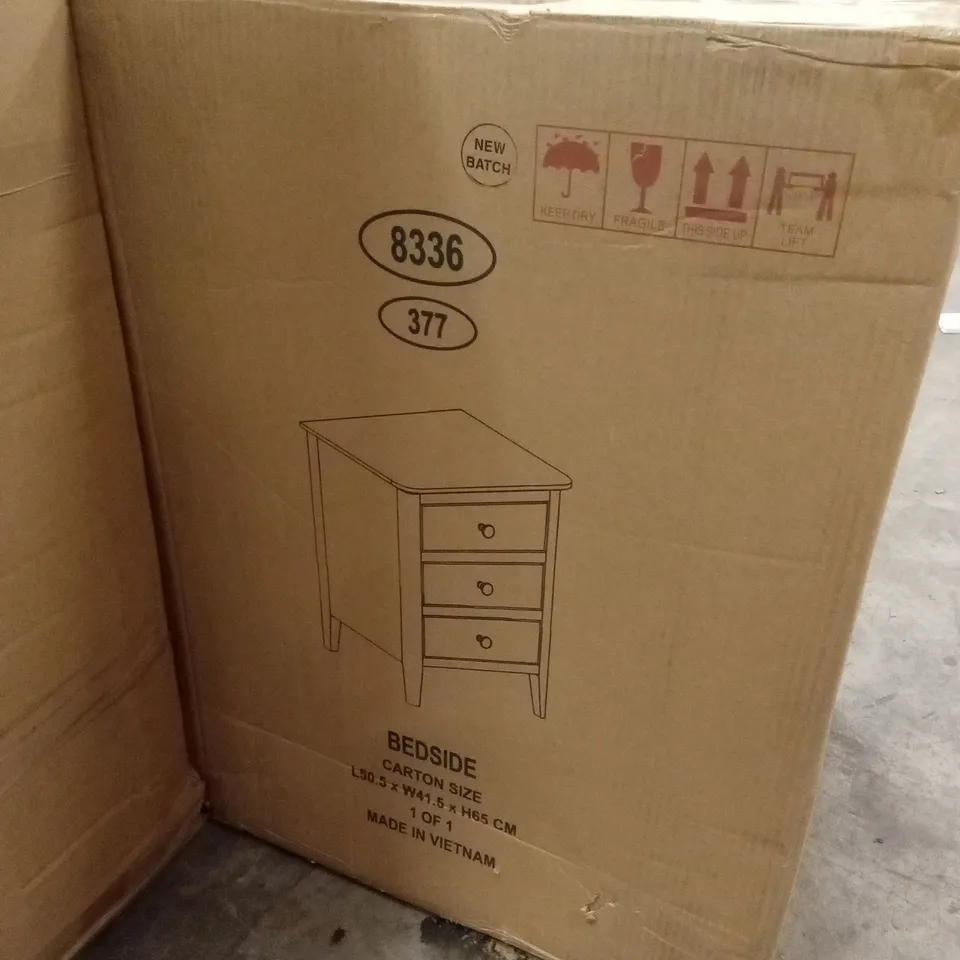 BOXED 3-DRAWER BEDSIDE (1 BOX)