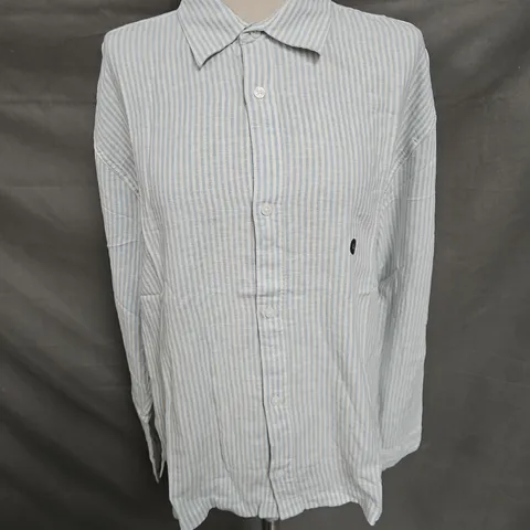 HOLLISTER LINEN BLEND SHIRT IN BLUE STRIPE SIZE L