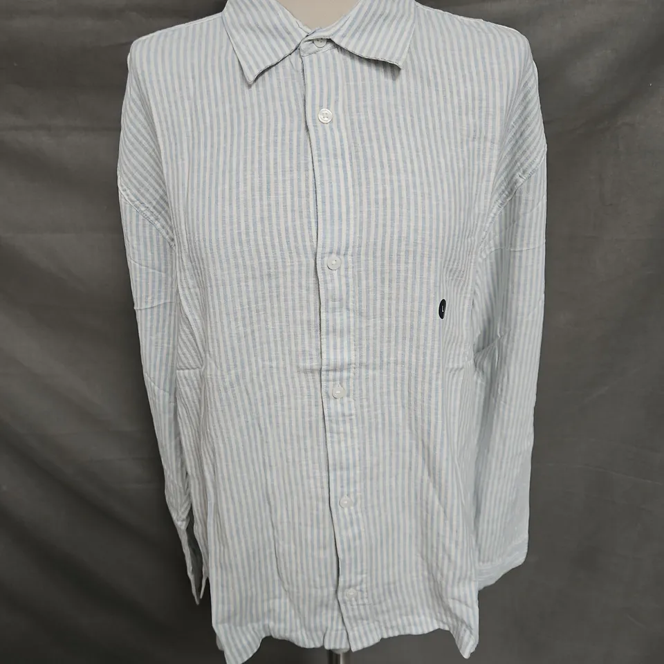 HOLLISTER LINEN BLEND SHIRT IN BLUE STRIPE SIZE L