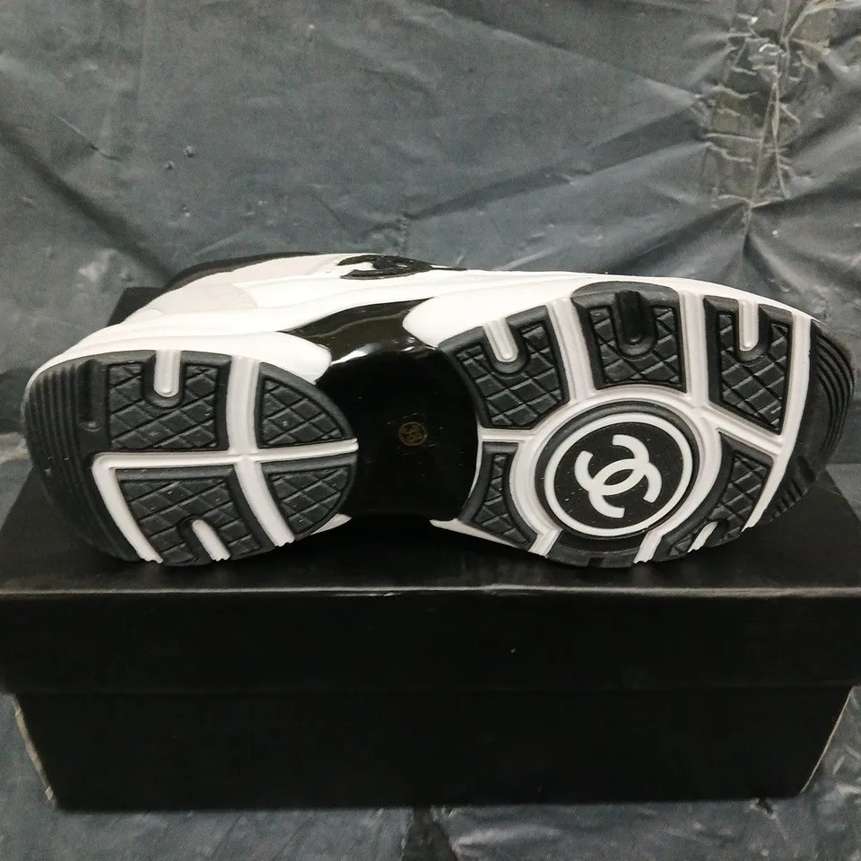 BOXED PAIR OF CHANEL MESH SUEDE TRAINERS - UK SIZE 38