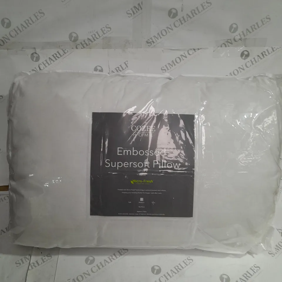 BOXED COZEE HOME SET OF 2 SUPERSOFT EMBOSSED PILLOWS WITH MICRO-FRESH MEDIUM