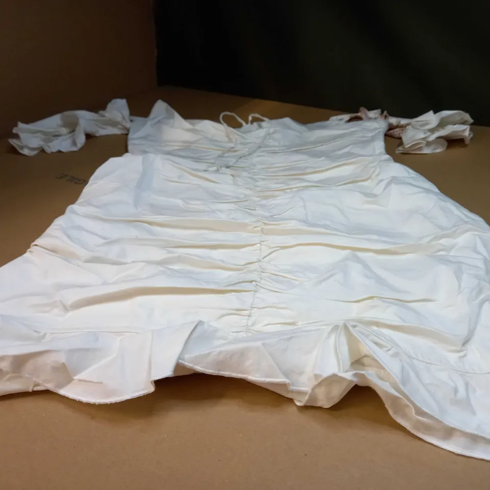 OH POLLY WHITE RUCHED MINI DRESS - SIZE 12