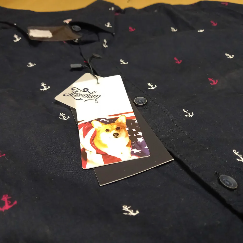 DENIM & FLOWER NAVY/ANCHOR PATTERNED SHORT SLEEVE SHIRT - MEDIUM