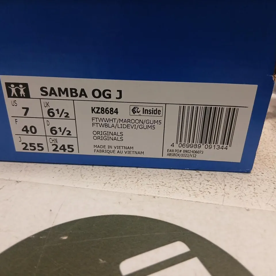 ADIDAS SAMBA OG J TRAINERS – WHITE/BROWN, UK 6.5 (US 7, EU 40) – BOXED