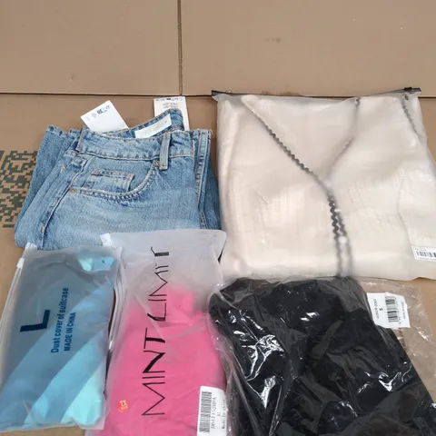 APPROXIMATELY 20 ASSORTED CLOTHING PRODUCTS IN VARIOUS STYLES & SIZES TO INCLUDE PANTS, T-SHIRTS, DRESSES ETC
