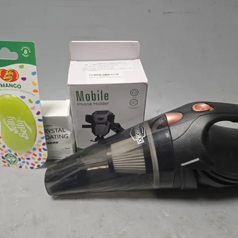 APPROXIMATELY 10 ASSORTED ITEMS TO INCLUDE - MOBILE PHONE HOLDER , CRYSTAL COATING , JELLY BEAN MANGO ETC