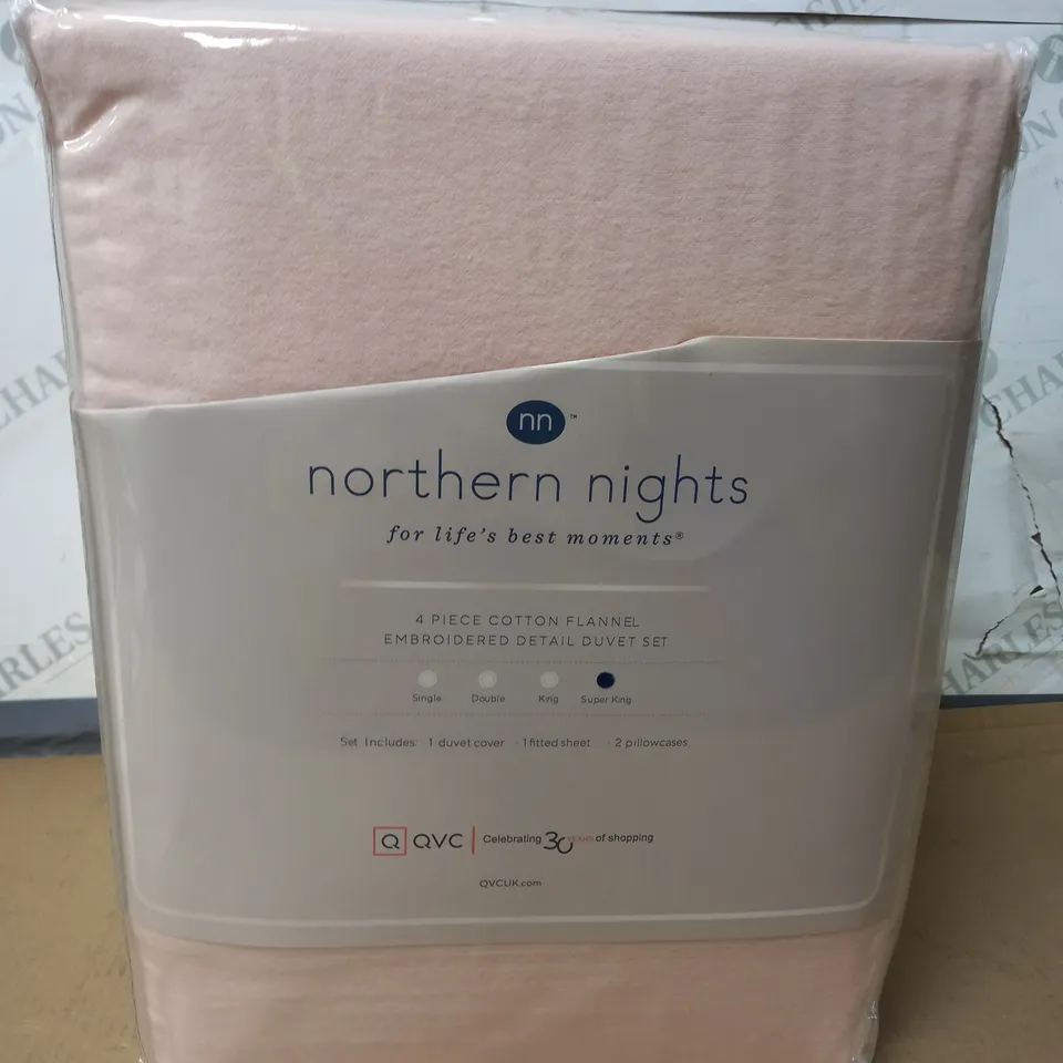NORTHERN NIGHTS 100% COTTON 4PC FLANNEL DUVET SET IN BLUSH - SUPER KING