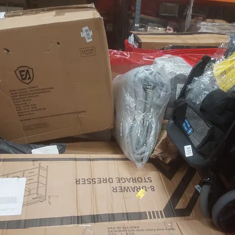 PALLET CONTAINING A VERY LARGE QUANTITY OF ASSORTED ITEMS INCLUDING: PRAM, 8-DRAWER STROLLER DRESSER, TROLLEY, ROTARY AIRER ECT