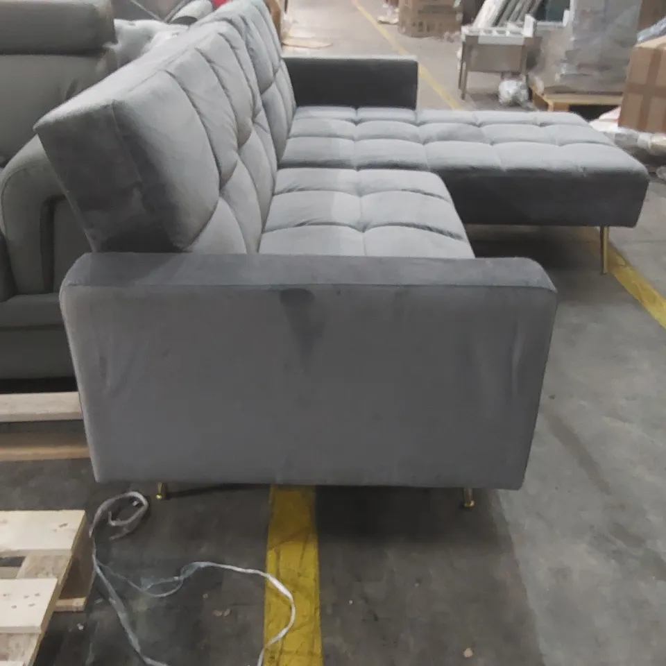QUALITY DESIGNER SHIFLET UPHOLSTERED GREY VELVET CORNER SOFA
