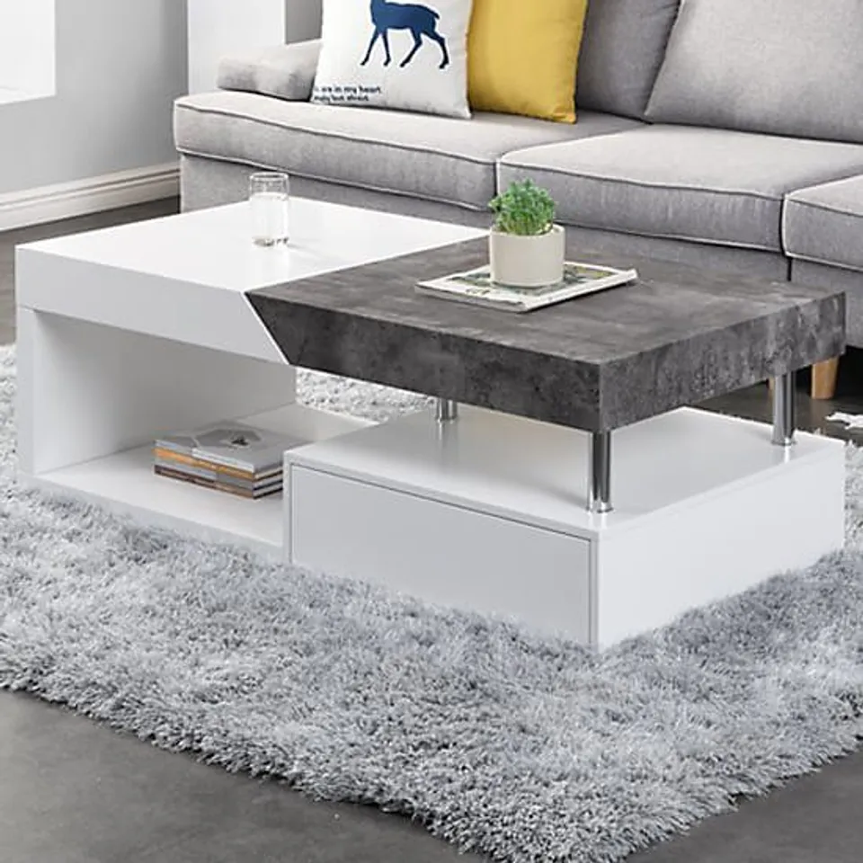 BRAND NEW BOXED TUNA WHITE AND CONCRETE EFFECT EXTENDABLE COFFEE TABLE (1 BOX)
