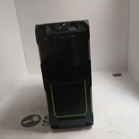 BLACK GAMING DESKTOP PC TOWER CASE WITH NEON GREEN TRIM