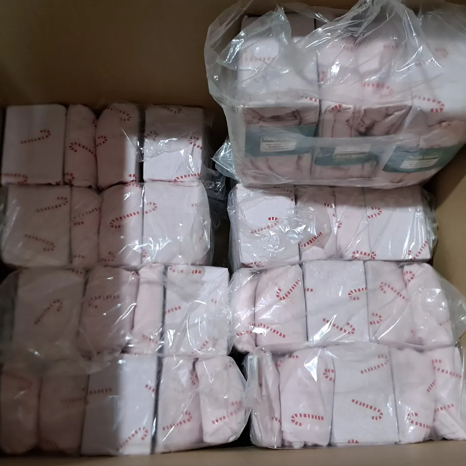 LOT OF APPROXIMATELY 30 CANDY CANE THEMED DOUBLE FITTED SHEETS