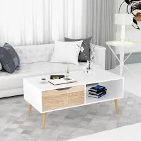 BOXED SCANDI COFFEE TABLE WITH DRAWER WHITE- OAK (1 BOX)