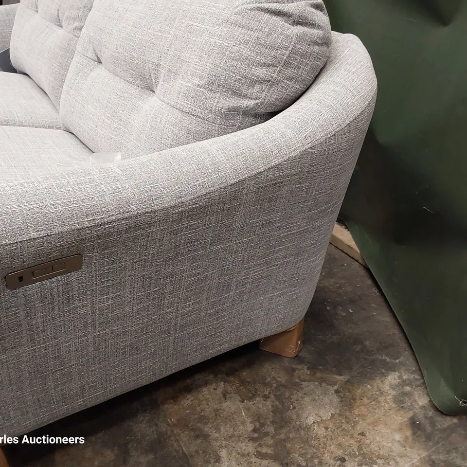 QUALITY BRITISH DESIGNER G PLAN HATTON FORMAL BACK POWER RECLINING THREE SEATER SOFA BEACH DUCK EGG FABRIC 