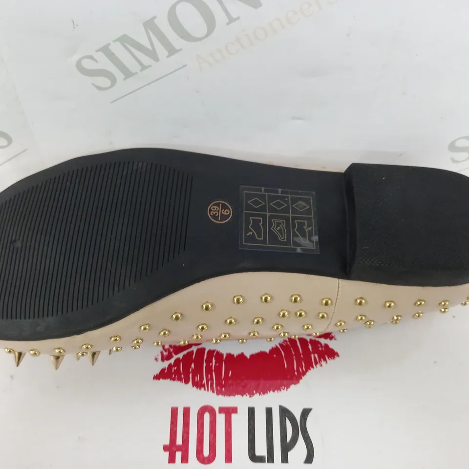FLAT HEELED NUDE GOLD SPIKED SHOES SIZE 6