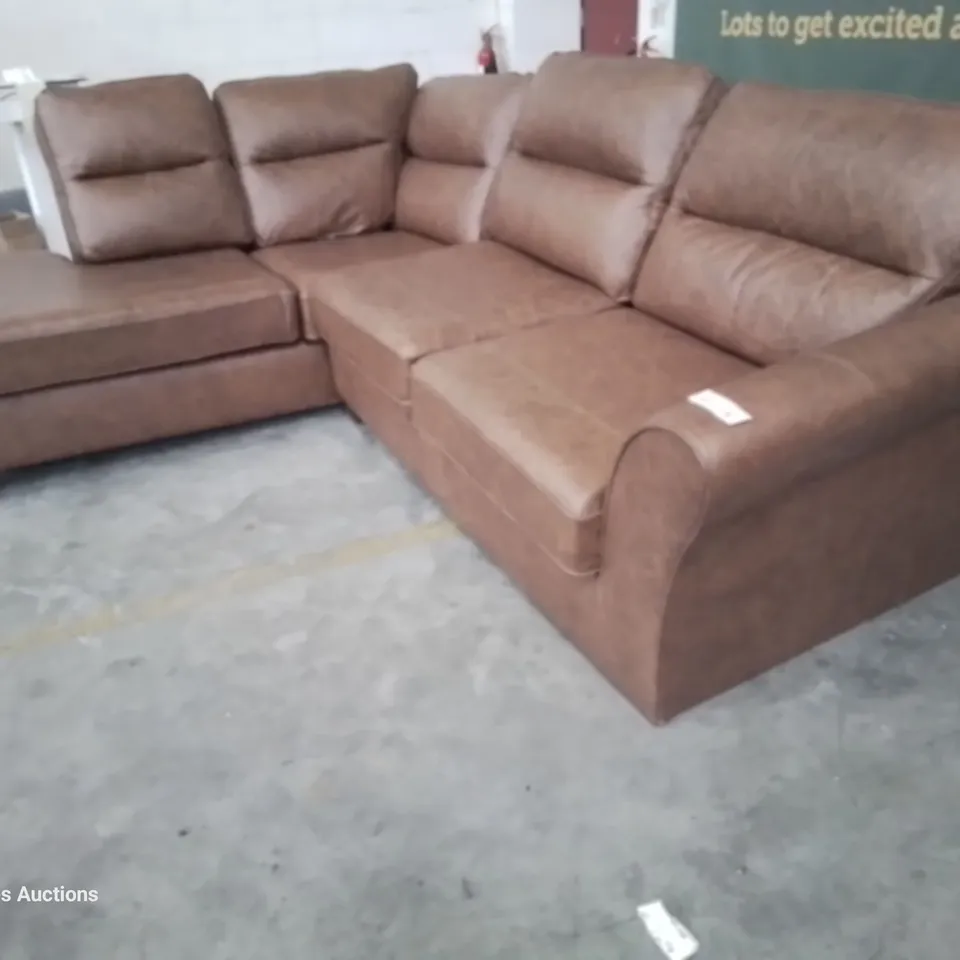 QUALITY DESIGNER ABBEY LH CHAISE SOFA CHESTNUT LEATHER