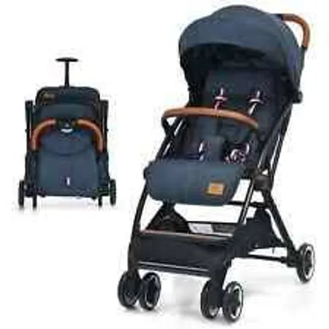 BOXED COSTWAY FOLDING PUSHCHAIR WITH ADJUSTABLE BACKREST AND FOOTREST - NAVY