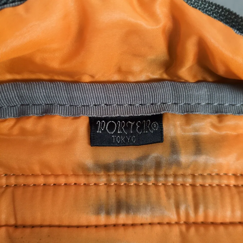 PORTER BY YOSHIDA & CO. BAG – GREY NYLON WITH ORANGE LINING, PORTER TOKYO JAPAN LABEL