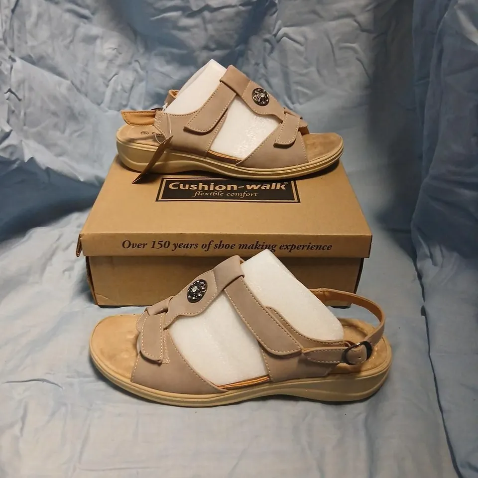 CUSHION-WALK STONE WOMEN'S SANDALS, UK 8, OPEN-TOE WITH VELCRO STRAPS
