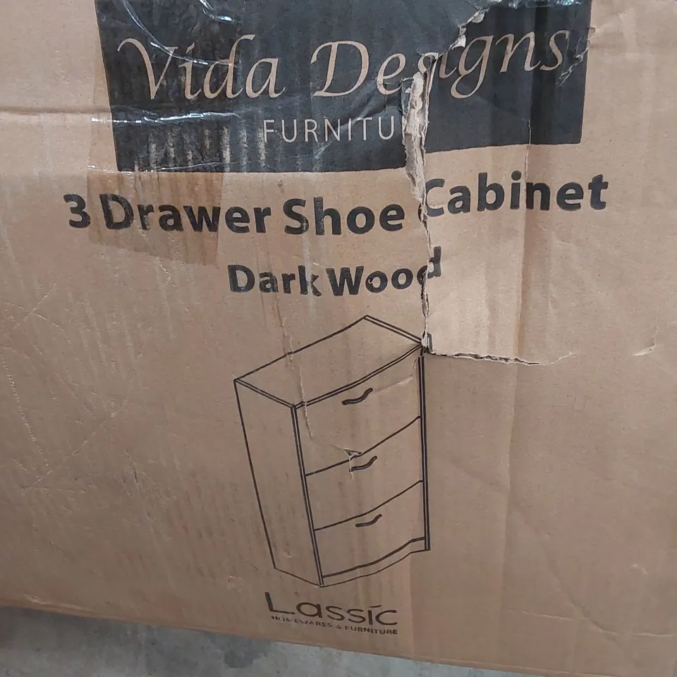 BOXED 18 PAIR SHOE STORAGE CABINET - DARK WOOD (1 BOX)