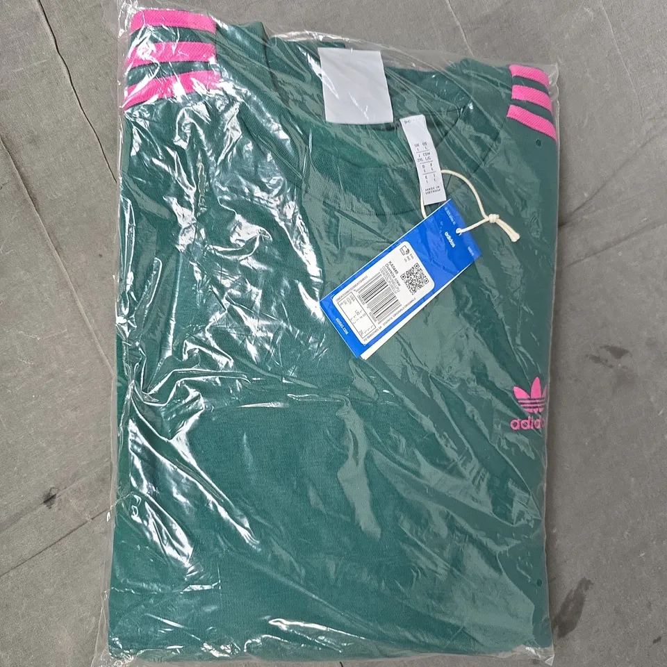 ADIDAS OVERSIZED CREW-NECK SWEATSHIRT IN GREEN/PINK SIZE LARGE