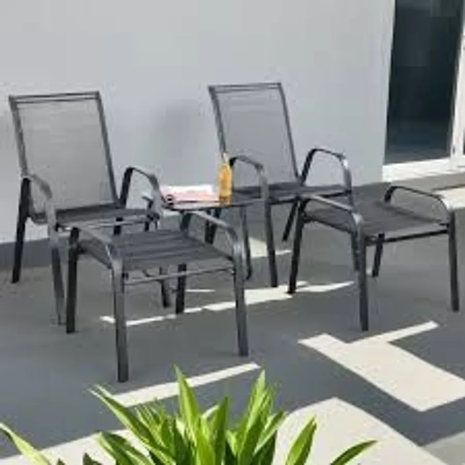 BOXED BROOKE 5 PIECE BLACK BISTRO SET WITH FOOT STOOLS (1 BOX)