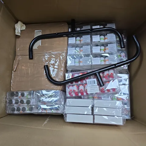 LARGE BOX OF ASSORTED HOUSEHOLD ITEMS TO INCLUDE MINI SANTA DECORATIONS , YOGA MATS - ETC - COLLECTION ONLY