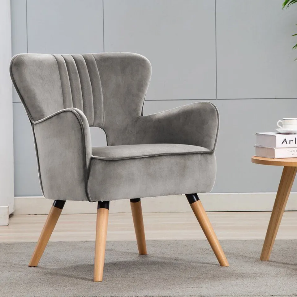 BOXED MAKAYLA GREY UPHOLSTERED ARMCHAIR