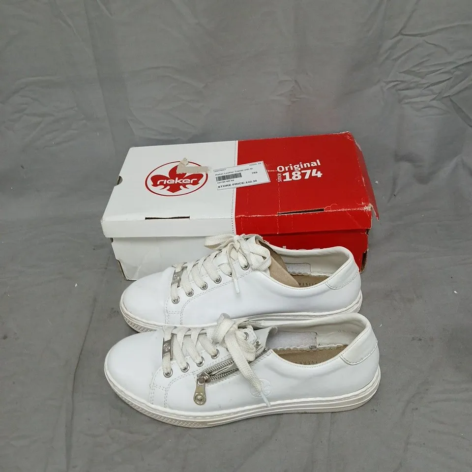 RIEKER WHITE LEATHER TRAINERS – SIDE ZIP, UK 8 (EU 42)