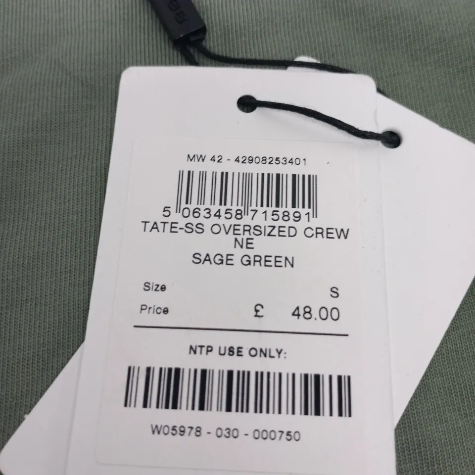 REISS TATE-SS OVERSIZED CREW NECK T-SHIRT – SAGE GREEN – UK SIZE S