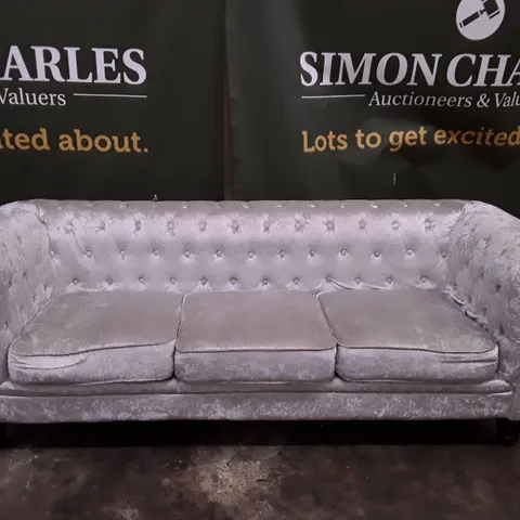 QUALITY DESIGNER 3 SEATER SOFA - SILVER VELVET FABRIC