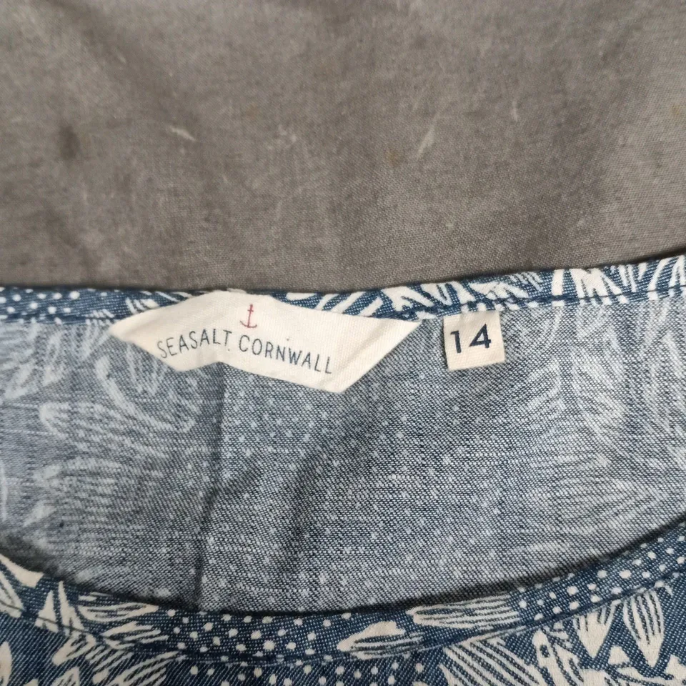 SEASALT CORNWALL WOMEN'S TUNIC DRESS - BLUE SUNFLOWER PRINT, UK SIZE 14