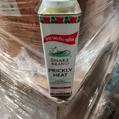 PALLET OF APPROXIMATELY 30 BOXES OF SNAKE BRAND PRICKLY HEAT ORIGINAL COOLING POWDER ( APPROXIMATELY 50 PC IN EACH BOX ) 