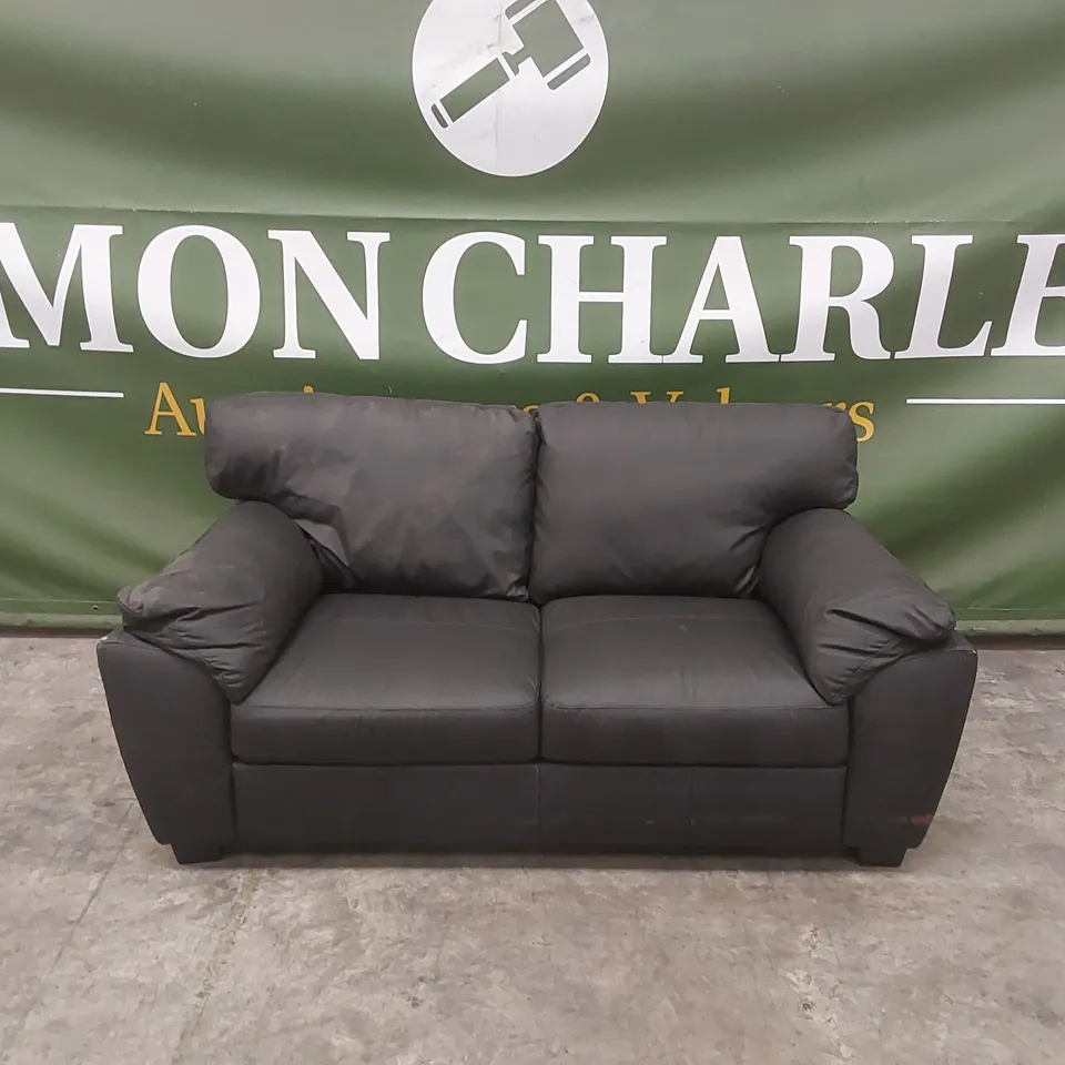 DESIGNER 2 SEATER FAUX LEATHER UPHOLSTERED SOFA - BLACK