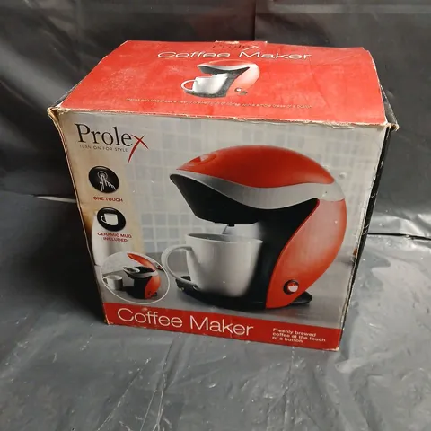 PROLEX COFFEE MAKER – RED/ORANGE, ONE-TOUCH, BOXED