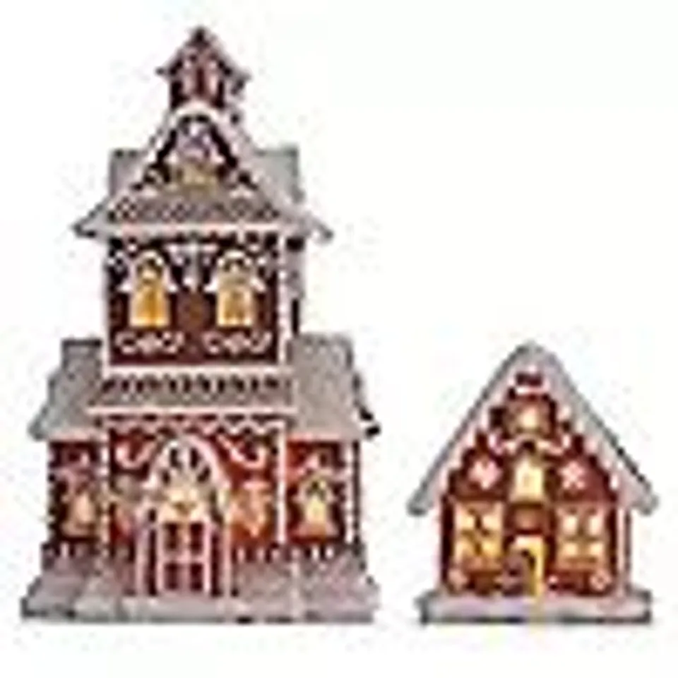 OUTLET HOME STORIES SET OF 2 PRE LIT GINGERBREAD HOUSES