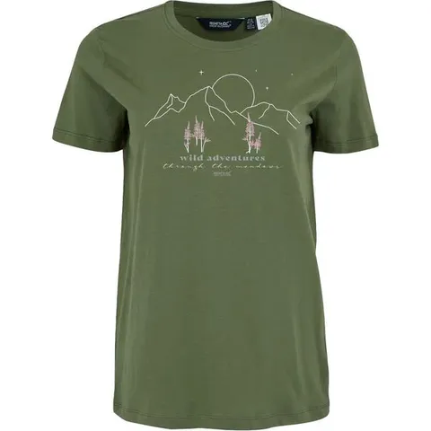 BRAND NEW REGATTA WOMENS FILANDRA IX SHORT SLEEVE T-SHIRT IN DARK GREEN/PINK - UK 10